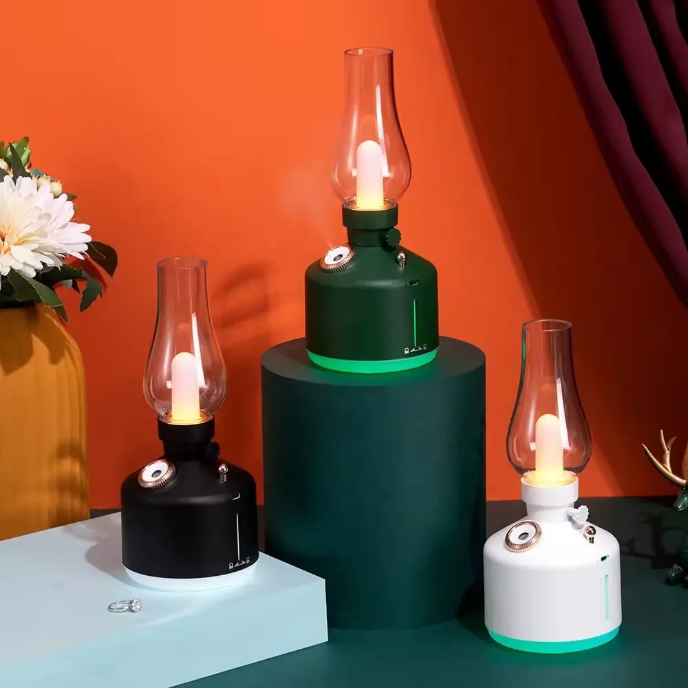 Portable Antique Kerosene Lamp Decorative Air Humidifier 280ml with 1200mah USB Rechargeable LED Night Light Desk Lamp Household