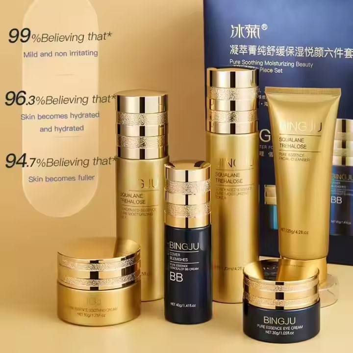 Private Label 8-Piece Luxury Skin Care Set Natural Anti-Aging with Golden Caviar Protein Vitamin C Whitening Essence for Face
