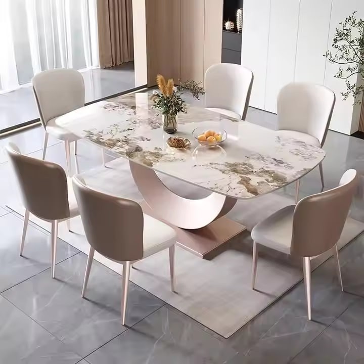 Light Luxury Light Rock Plate Dining Table Chair Modern Simple Italian Dining Round Table Small Apartment with Turntable