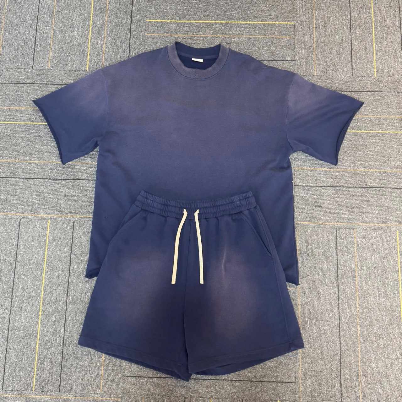 Hot Selling Unisex Sun Faded 100% Cotton 2 Piece Outfits T-shirt and Shorts Set Two Piece Men's t Shirt and Shorts Sets