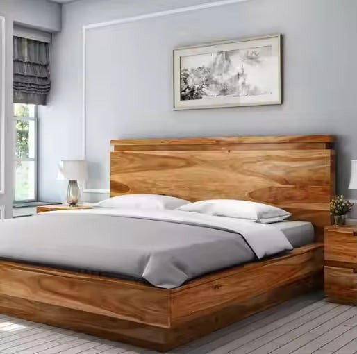 Hot Sale Modern Design Solid Wood Platform Bed with Headboard Single/Double Wooden Bed for Bedroom Competitive Price