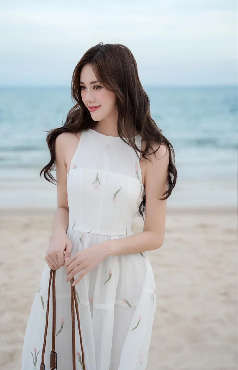 Hoi Vu - White Sally dress embroidered floral dress size S