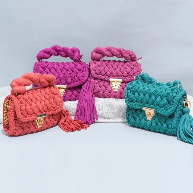 Fashionable Women's Zipper Crossbody Bag Handmade Woven Chain Design Colorful Shoulder Bag for Kids