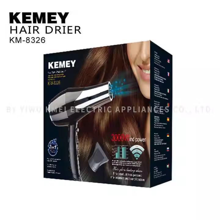 KEMEY KM-8326 1500W High Power Hair Dryer Blow Negative Oxygen Ion Stable Thermostat System Hair Dryer