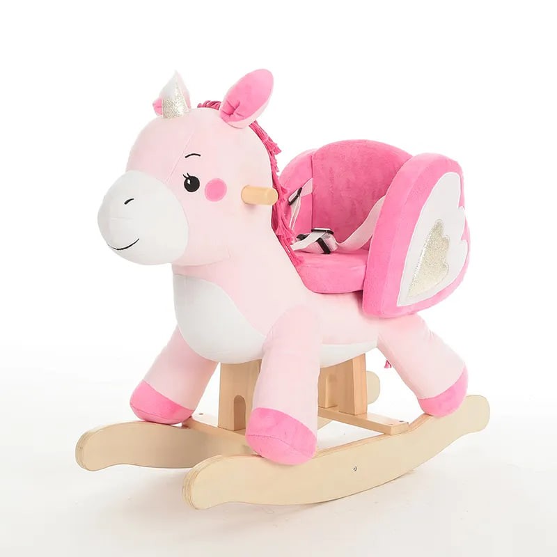 2022 Custom Animal Unicorn Rocking Horse Plush Soft Riding on Horse Paseo De Juguete Kids Wooden Baby Rocking Horse