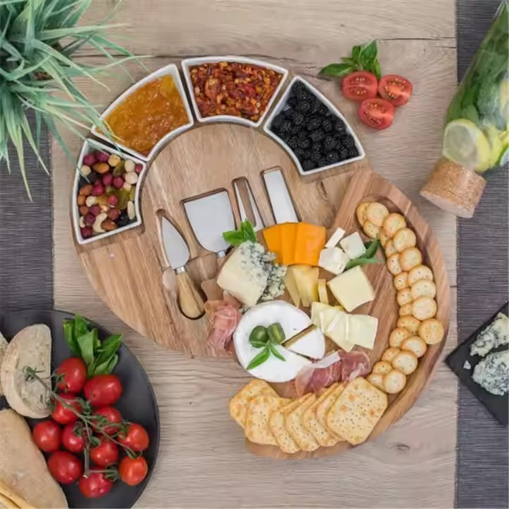 Charcuterie Cheese Board and Platter Set Made From Acacia Wood Cheese Cutting Board and Knife Serving Tray