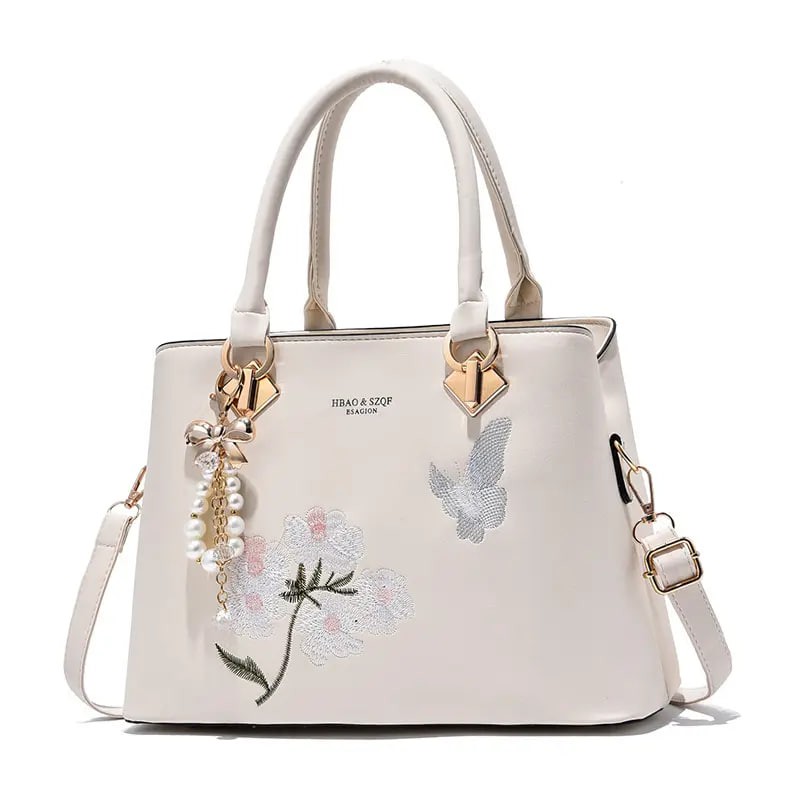 Wholesale Navy Blue Embroidered Floral Office Large Designs Tote Shoulder Handbags for Women