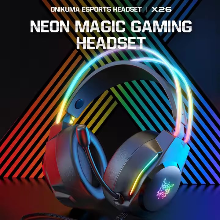 ONIKUMA Custom OEM Logo Black Foldable Gaming Headset X26 Earphone Extra Bass Wired DJ Gaming Headphone with Mic