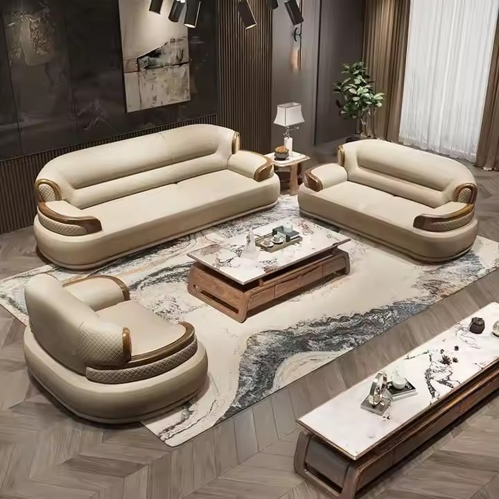 Light Luxury Sofa Uginwood Leather Sofa Luxury High-grade New Modern Senior Living Room New Chinese European American