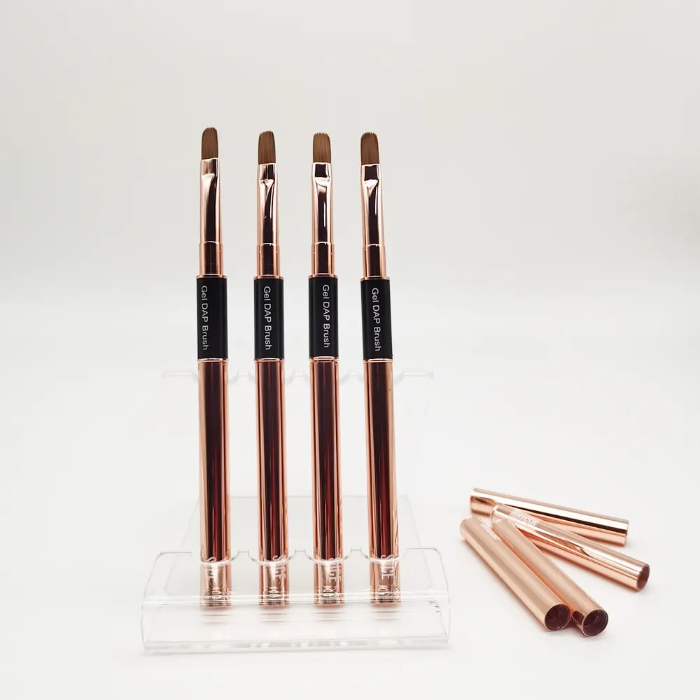 Metal Handle Double-end Nylon Hair French and Poly Gel Brush Tools for Nail Tips and Gel Use