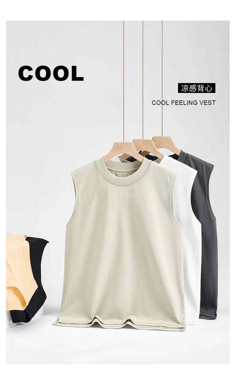 FLN Men's White Cotton Solid Color Breathable Breathable Sleeveless O-Neck Collar Sporty Loose Fit Garment Dyed Tank Top