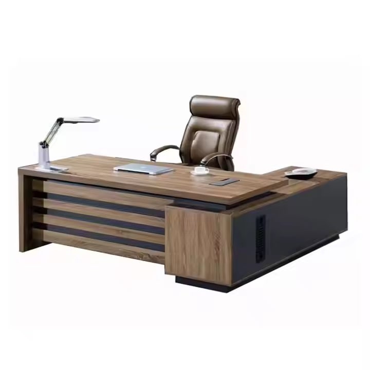 Modern Office Furniture - Luxury Executive Desk L-Shaped Computer Desk Wooden Business Furniture with Drawers and Shelves