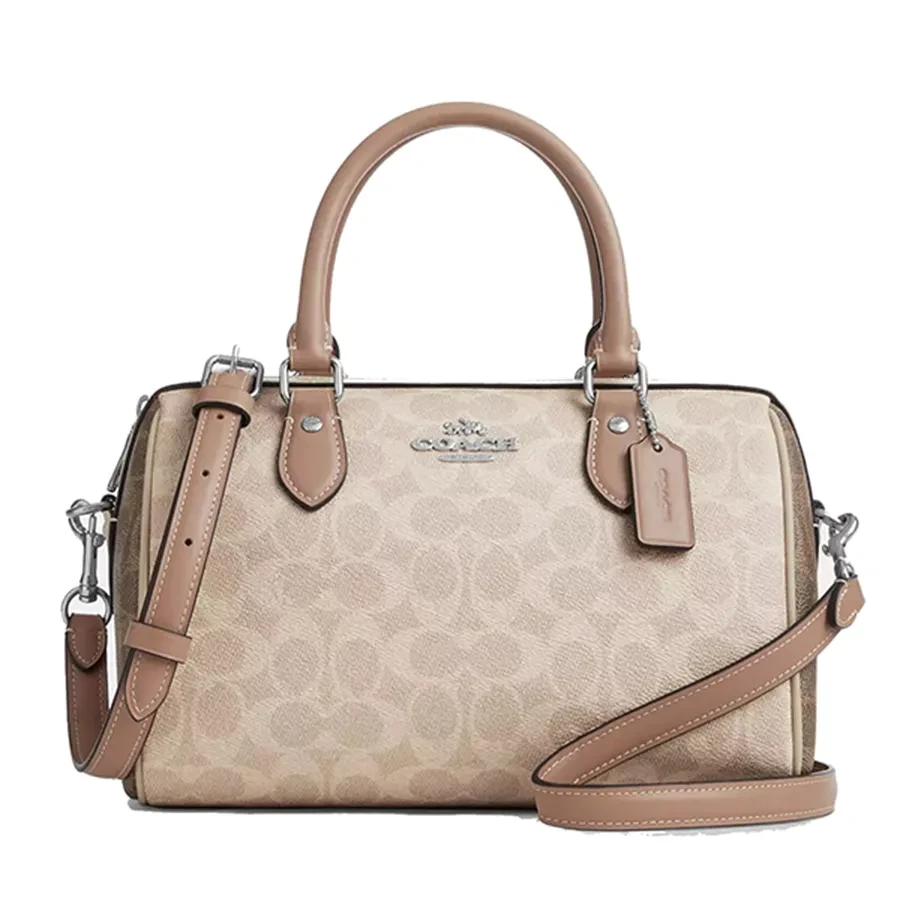 Coach Rowan Satchel Bag In Blocked Signature Canvas Silver/Sand/Taupe Multi CW377 Beige Brown