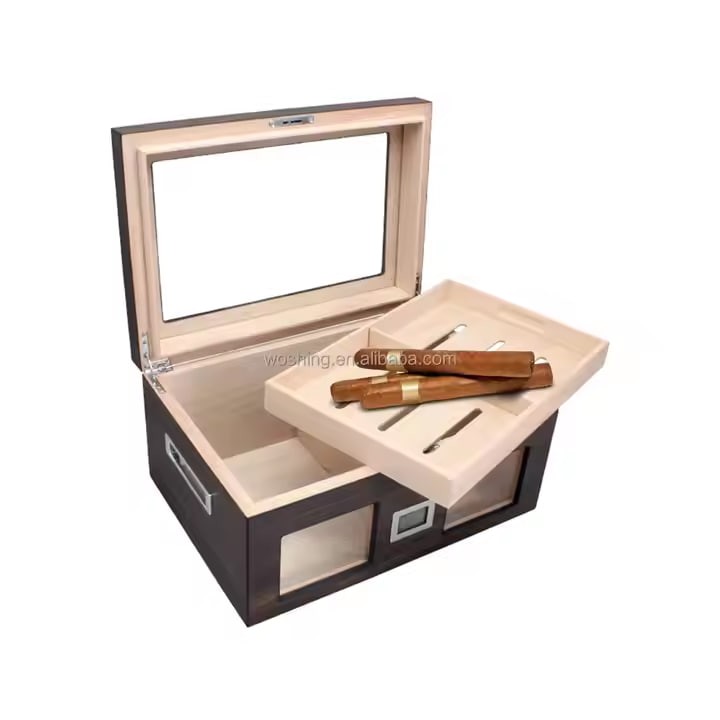 Cedar Wood Travel Humidor Box Portable Cigar Case Glass Top Cigar Wooden Box Acrylic Cigar Humidor