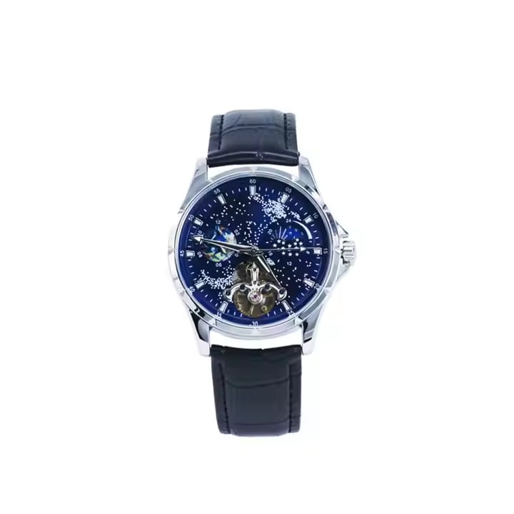 Solid Steel Square Luxury Men's Customised Wrist Watch - Branded with Skeleton Hollow Out Mechanical Movement