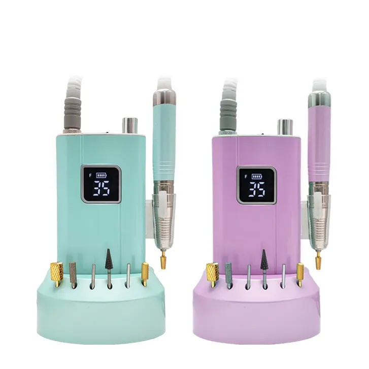IBelieve Professional Brushless 35000rpm Cordless Electric Pink Blue Nail Salon Machine Rechargeable Desktop Nail Drill Strong
