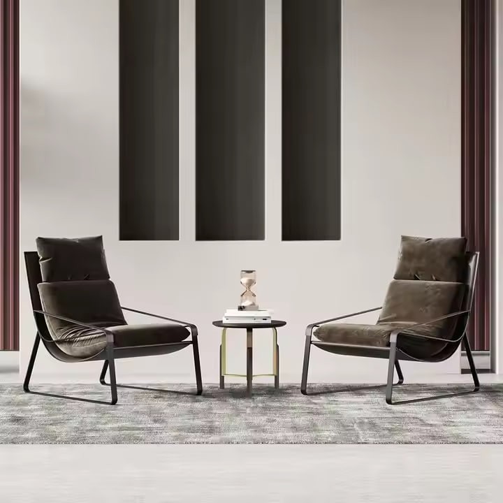 Custom Design Luxury Minimalist Modern Fabric Velvet Leather Armchair Home Living Room Hotel Accent Leisure Chair Bedroom