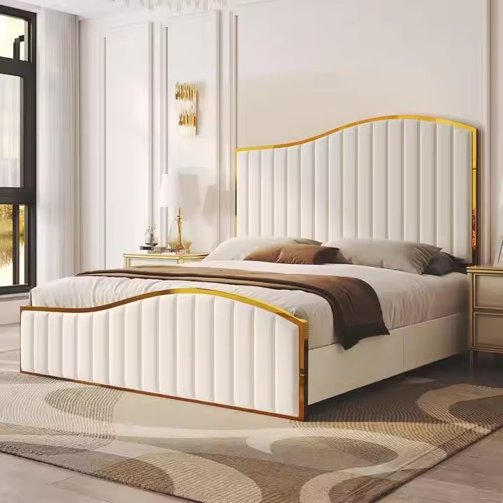 Life Home Premiere Classic Modern King-Size Solid Wood Bed Frame Premiere Luxury Bedroom Furniture Latest Slat Support Soft