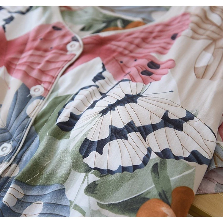 Women's Short Sleeve Home Wear Pajamas Azuno BN0609 Cotton Silk Material With Convenient Chest Lining For Summer