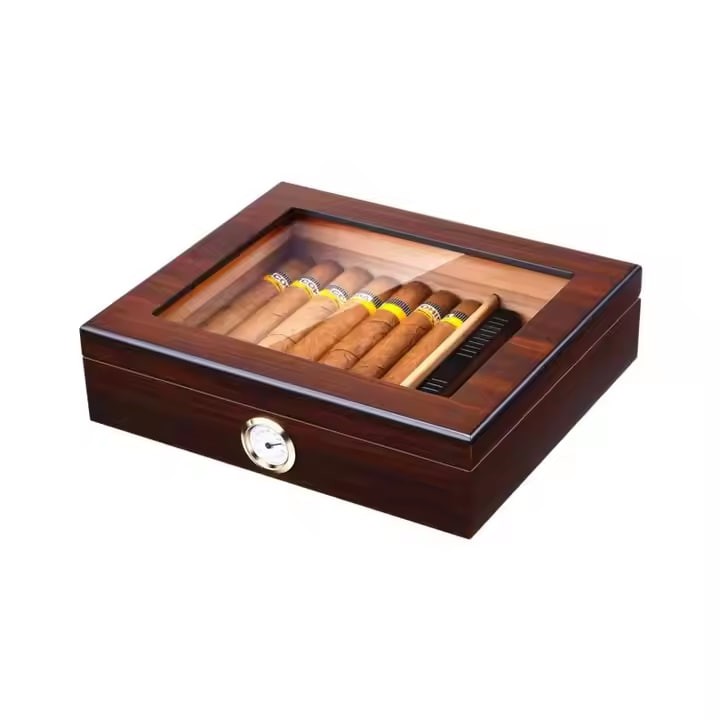 Handmade Cigars Made of Cedar Wood Tabletop with Glass Top Suitable for 25 Cigars