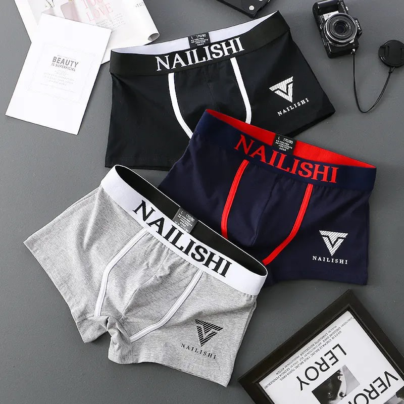 Men's Breathable Knitted Underwear Youth Four Corner Shorts with Flat Corner Letter Print Sexy Print Briefs Boxers Custom Logo