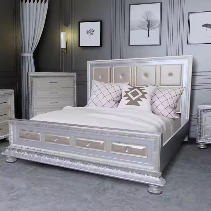 LED bed wholesale classic furniture wooden dressing table High -quality wooden large bed hot -selling bedroom set