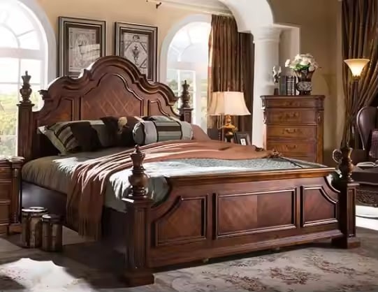 Factory Direct Supply American Style Strong White Color House 1.8mx2m Bedroom Furniture Solid Wood Bed