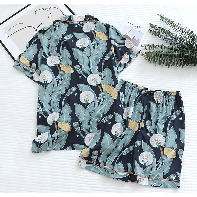 Azuno BN0045 Luxury Women's Pajamas Short Sleeve Home Wear Cotton Silk Summer Wear Very Cool