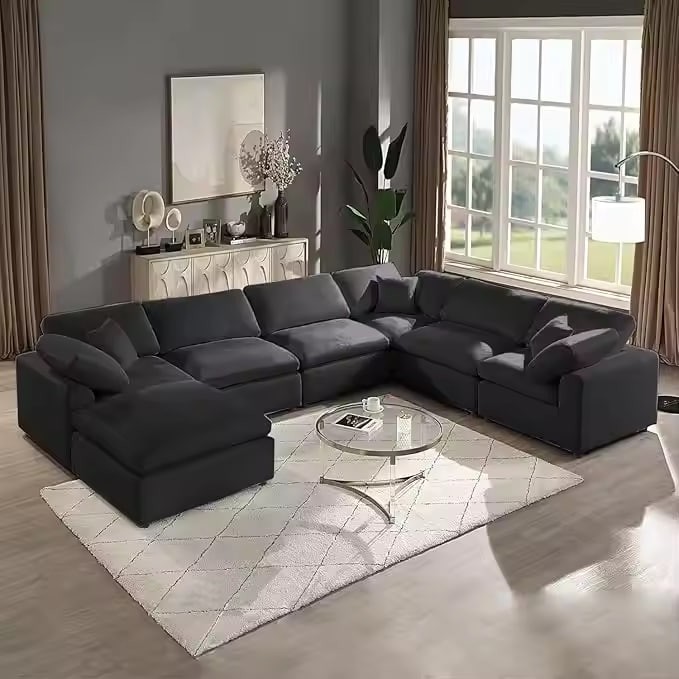 Oversized 7 Seaters Modular Cushions Sectional Sofa Couch with Movable Ottoman U-Shaped Free Combined Corner Sectional & Couch