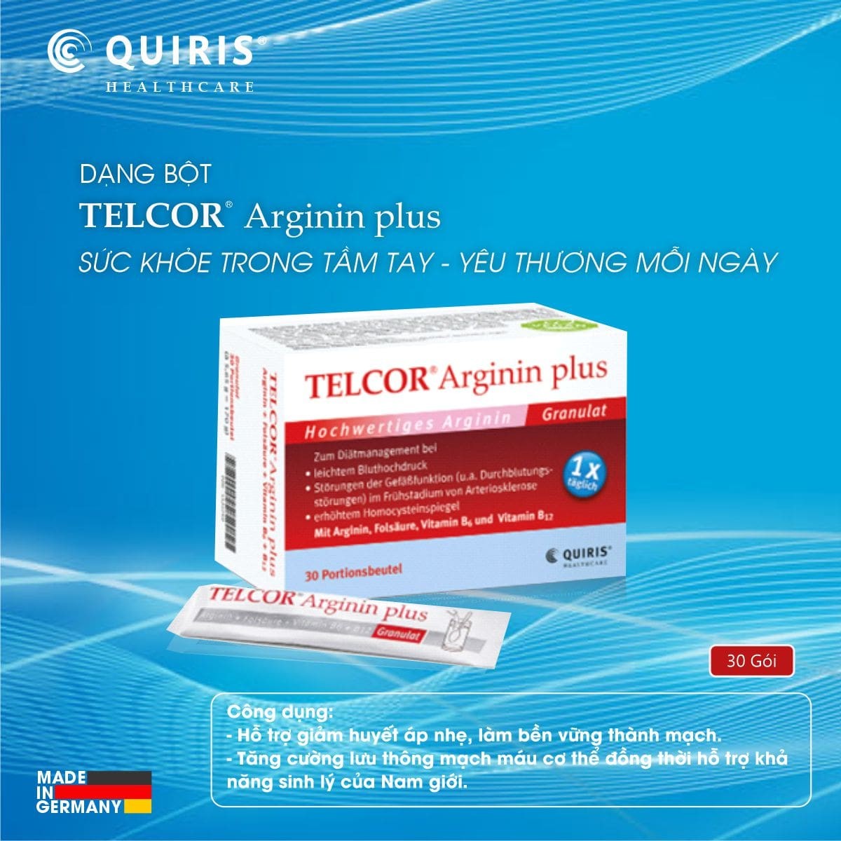 Quiris Telcor Arginin Plus Powder 30 Packs, Supports Mild Blood Pressure Reduction