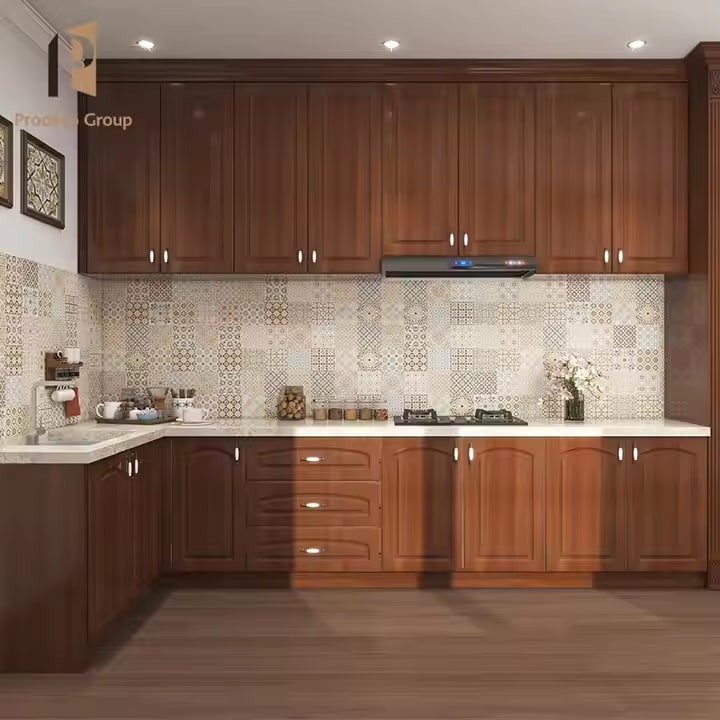 Solid Wood Melamine Furniture Luxury Custom Designs Modern L Shaped Kitchen Cabinet Plywood Modular Kitchen Cabinets for Sale