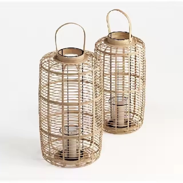 Hot Selling Round Chair Cane Hanging Lantern Basket Grey Color Finished Use As Indoor Outdoor Wedding Party with Custom Logo