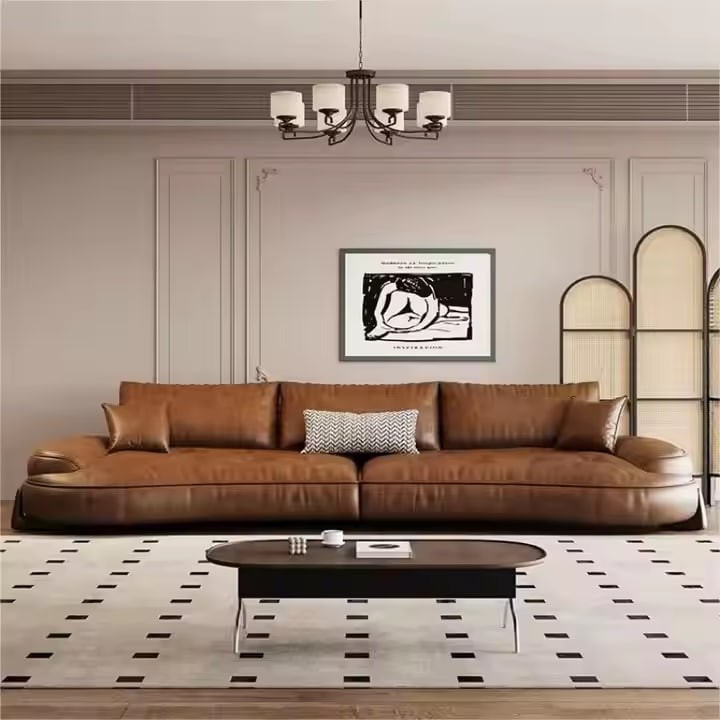 Italian Minimalist Leather Sofa Curved Retro Head Layer Cowhide Living Room Modern Simple Designer Sofa Combination