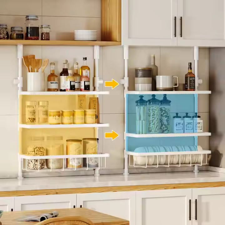 Adjustable 3-Tier Kitchen Rack Multi-Functional Wall-mounted Metal Dish Drainer Drying Plate Rack Improved Kitchen Storage