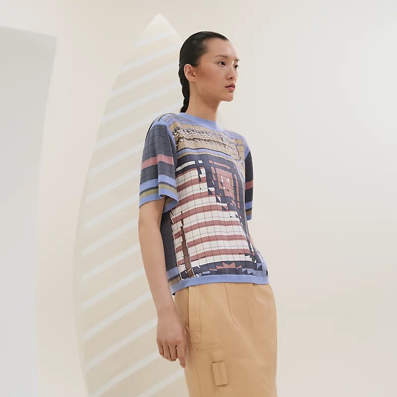 "Coaching Deja Vu" short-sleeve twillaine sweater