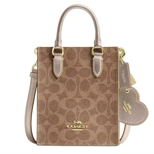 Coach Boxed Mini Tote Bag And Mirror Bag Charm Set In Signature Canvas CX188 Brown