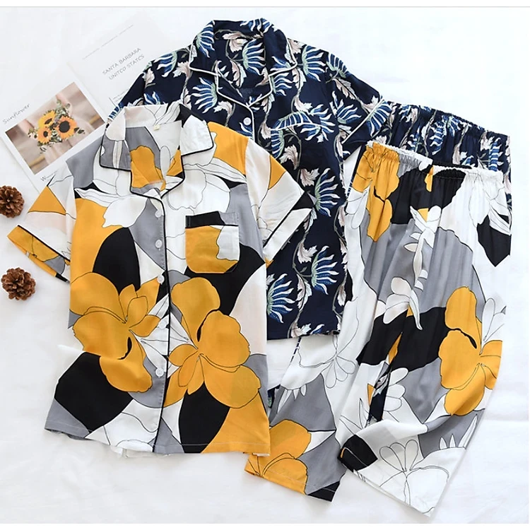 Home Wear Women's Pajamas , Women's Pajamas Short Sleeve Azuno BN196 Silk Cotton Material For Summer