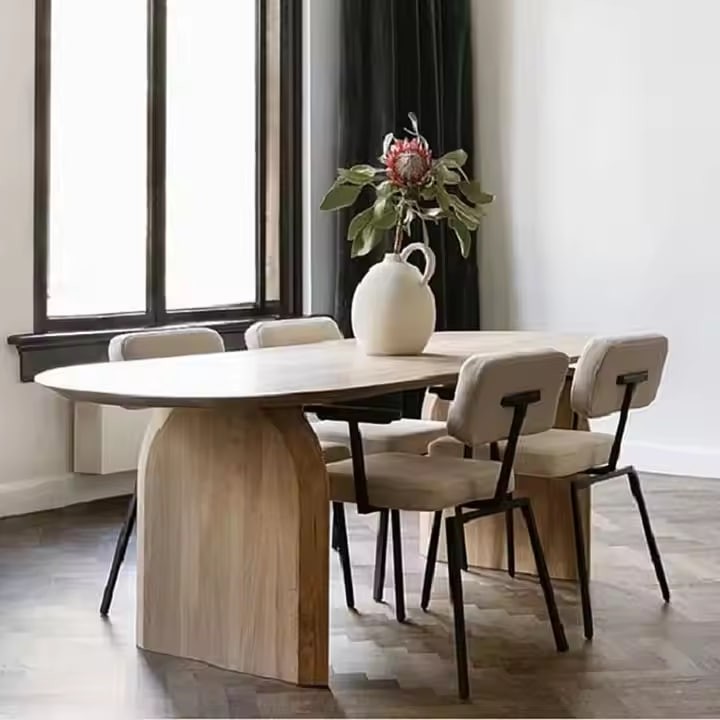 Nordic Solid Wood Table Oval Log Japanese Designer Small Household Dining Table Light Luxury Dining Table