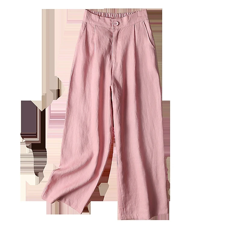 Women's Wide Leg Linen Pants, Korean Style Spring Summer Fashion Luxury Linen Pants QD07