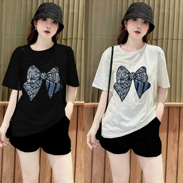 Super beautiful bow-shaped bigsize women's thighs, beautiful new model house streetwear, cool cotton elastic summer thigh sorting set