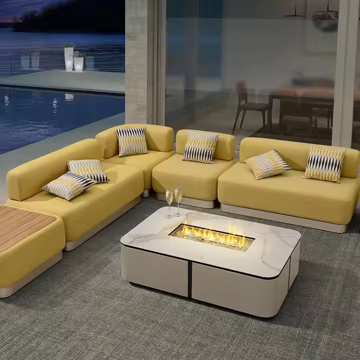 Outdoor Outside Hotel Commercial Furniture Patio Garden Sofa Sets with Fire Pit