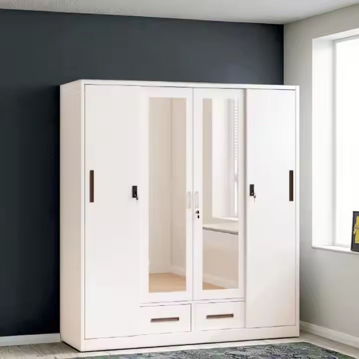 Steel Bedroom Locker Home Wardrobe Storage Wardrobe Printed Wardrobe with 4 Doors With Drawers