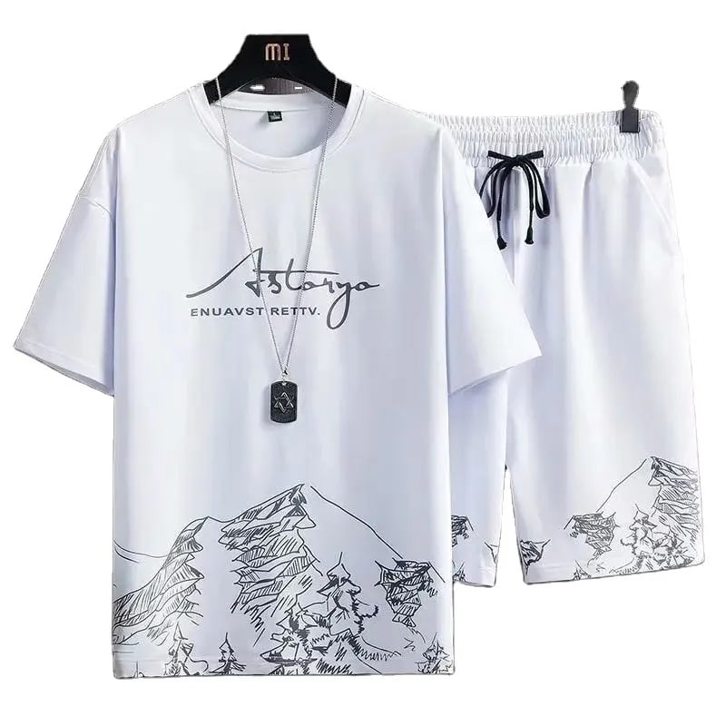 2024 Summer Clothes for Men 2 Piece Men Set Short Sleeve Tshirt Shorts Set Men Fashion Clothing Printing Pattern Slim Tracksuit