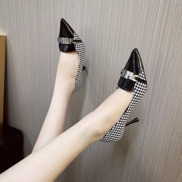 High Heel Pointed Toe Pointed Sole 8 Plaid Distribution 23306