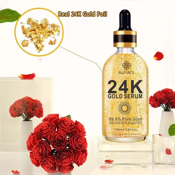 Private Label Anti Aging 24K Gold Serum with Vitamin C, Hyaluronic Acid & Argan Oil Korean Skin Care Glow Collagen Booster Serum