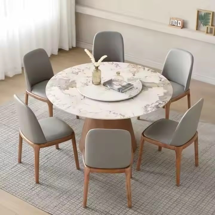 The New Rock Plate Dining Table and Chair Modern Simple Solid Wood Household Light Luxury High-end Round Table