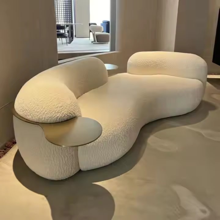 Curved Living Room Lamb Velvet Clothing Store Internet Celebrity Reception Pea Module Sofa Cream Wabi Sabi Modular