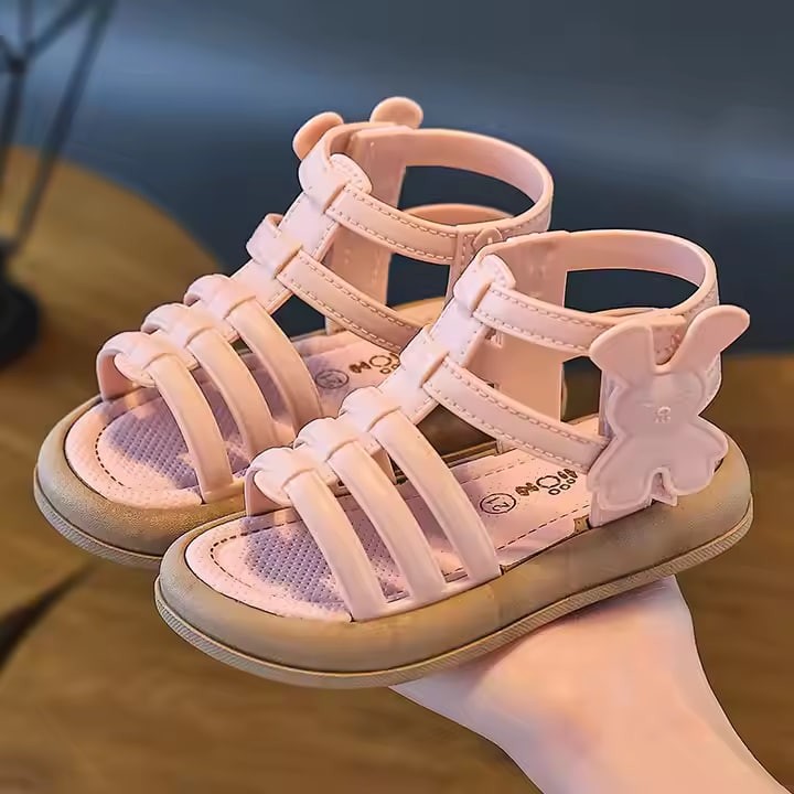 Children's Flip-flops, Fashionable and Elegant Flat-bottomed Cartoon-style Velcro Princess Shoes for Girls