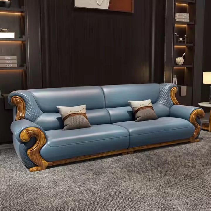 New Chinese Ujinwood Leather Sofa Combination First Layer Cowhide High-end Villa Living Room Modern Solid Wood Sofa Furniture