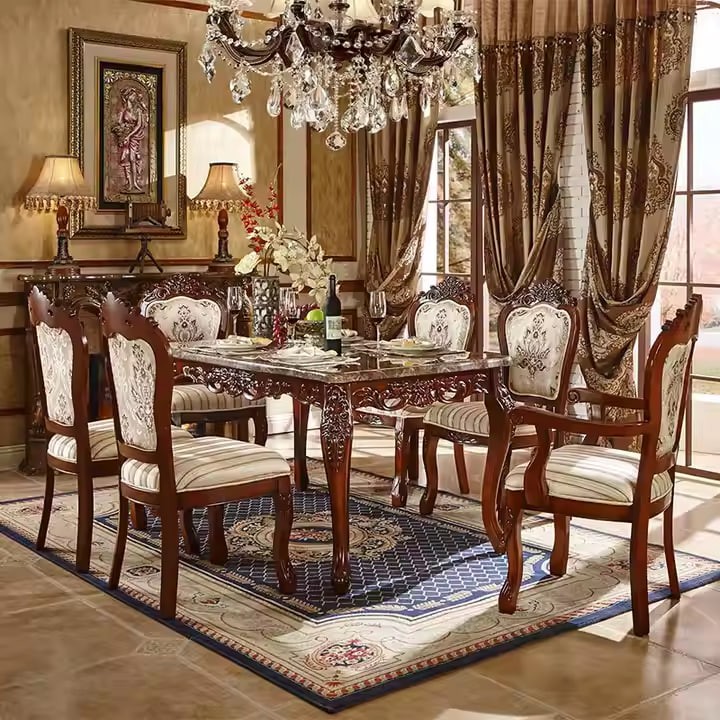 French Living Room Luxury Curved Back Vintage Solid Wood Vintage Dining Table Chairs Design Chair for Dining Room